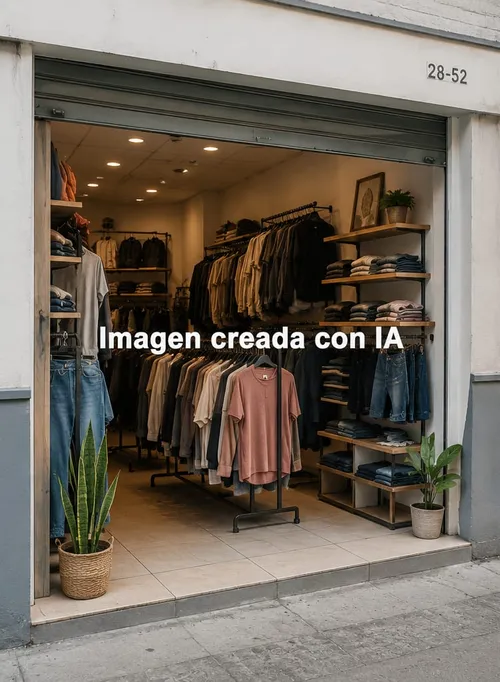 La tienda de ropa del centro antes del terremoto, con la ropa colgada y ordenada en el local.